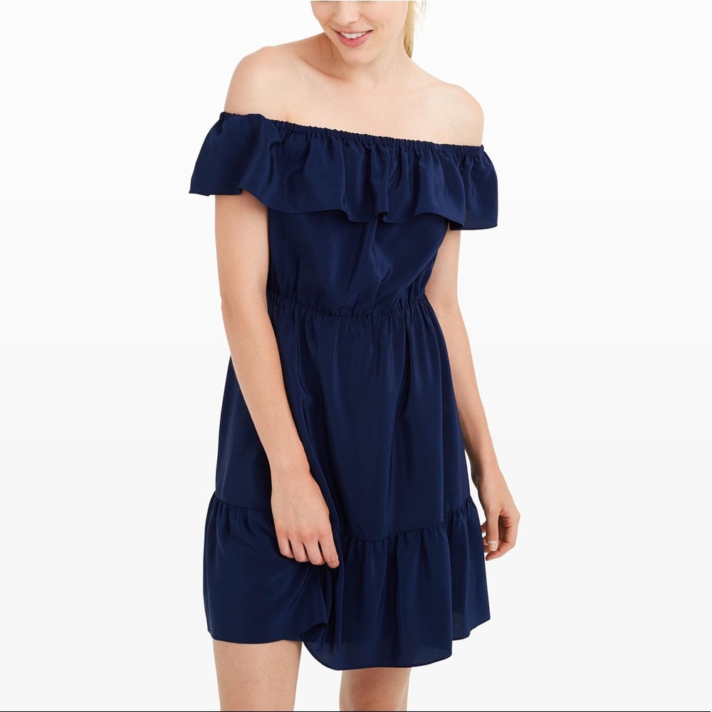 NWT Club Monaco SILK Off-Shoulder Adeva Dress Navy